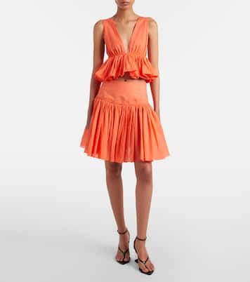 Gathered cotton and linen miniskirt | Alaïa