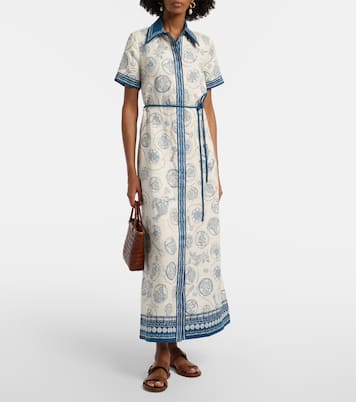 Robe chemise Lucky en lin imprimé à ceinture | Alémais