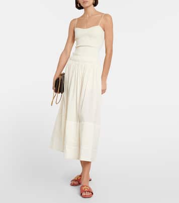 Cotton and linen midi skirt | Tory Burch