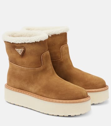 Shearling-lined suede ankle boots | Prada