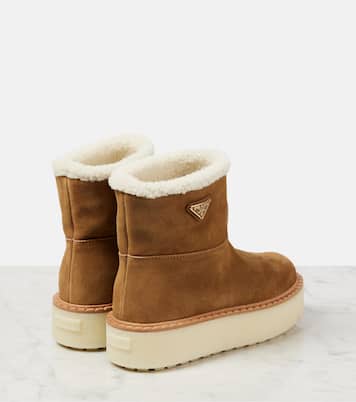 Shearling-lined suede ankle boots | Prada