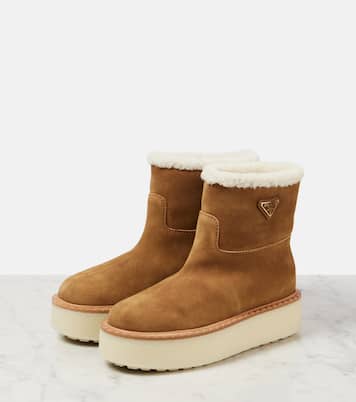 Shearling-lined suede ankle boots | Prada