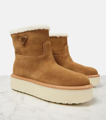 Shearling-lined suede ankle boots | Prada