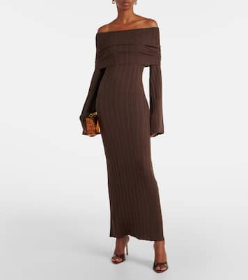 Off-shoulder silk-blend jersey maxi dress | Aya Muse