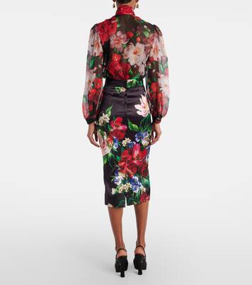 تنورة ميدي بطبعات ورود | Dolce&Gabbana