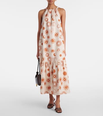 Robe longue Ibiza imprimée en lin et coton | Asceno