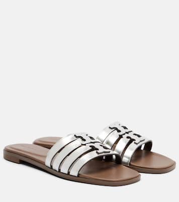 Metallic leather slides | Tory Burch