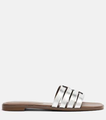 Metallic leather slides | Tory Burch