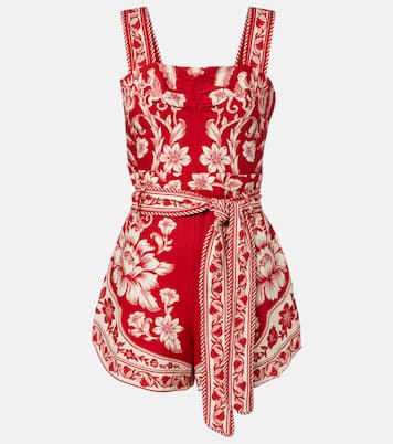 Guanacaste Red belted linen-blend romper | Farm Rio