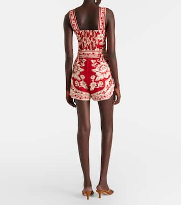 Guanacaste Red belted linen-blend romper | Farm Rio