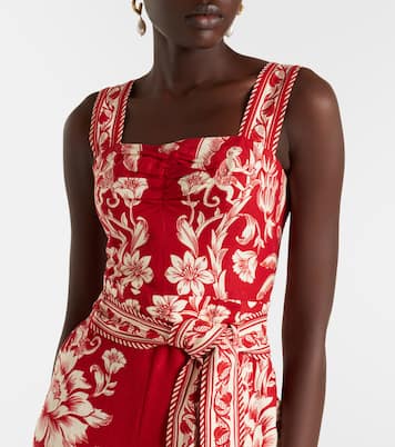 Guanacaste Red belted linen-blend romper | Farm Rio
