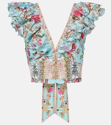Embellished floral cotton poplin crop top | Camilla