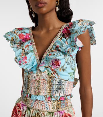 Embellished floral cotton poplin crop top | Camilla