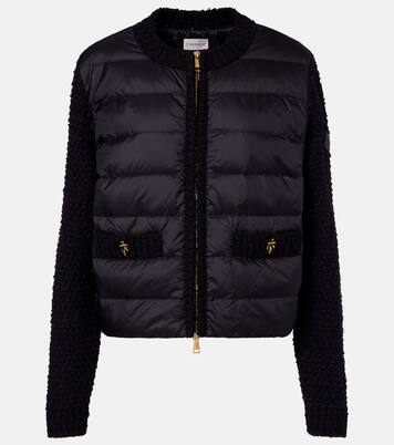 Down-paneled bouclé-trimmed zip-up cardigan | Moncler