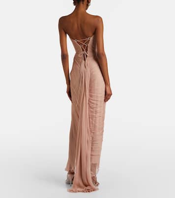 Ananda pleated silk muslin bustier gown | Maria Lucia Hohan
