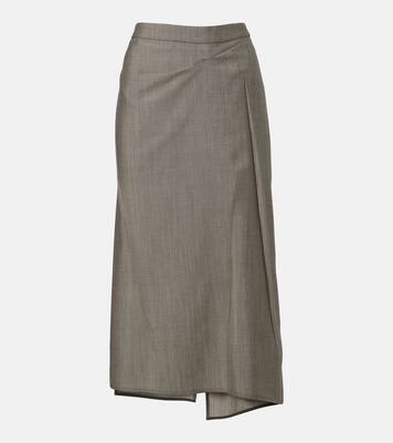 Falda midi en mezcla de lana y mohair drapeada | Victoria Beckham