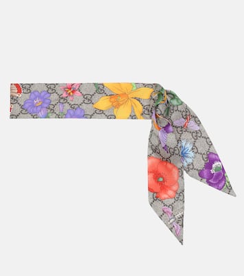 Foulard in twill di seta con stampa GG Flora | Gucci