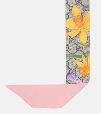 Foulard in twill di seta con stampa GG Flora | Gucci