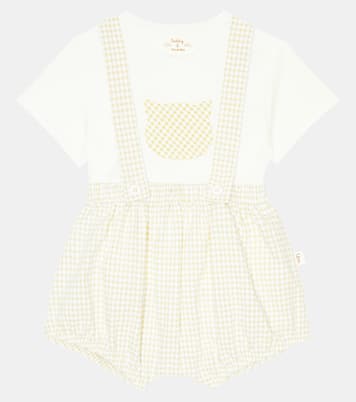 Baby gingham cotton T-shirt and bloomers set | Il Gufo