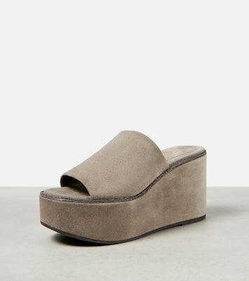Suede platform slides | Brunello Cucinelli