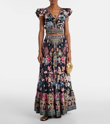 Maxirock aus Popeline mit Kristallen | Camilla