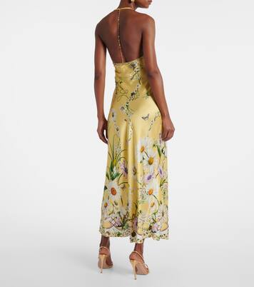 Robe midi en satin de soie à fleurs | Camilla