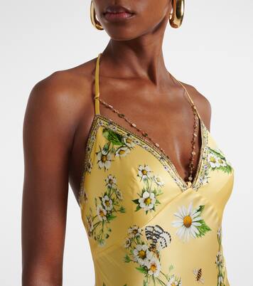 Robe midi en satin de soie à fleurs | Camilla