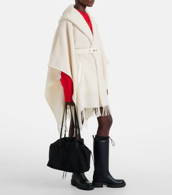 Belted fringed virgin wool cape | Moncler