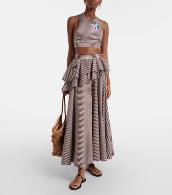 Sirocco刺绣条纹棉质加长半身裙 | Alémais