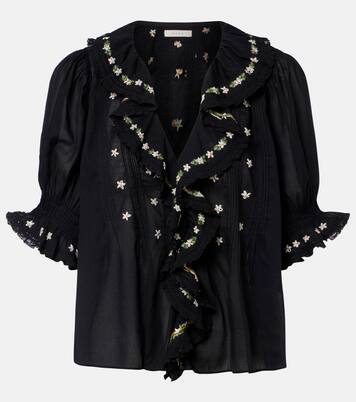 Hettie floral embroidered ruffled cotton blouse | Dôen