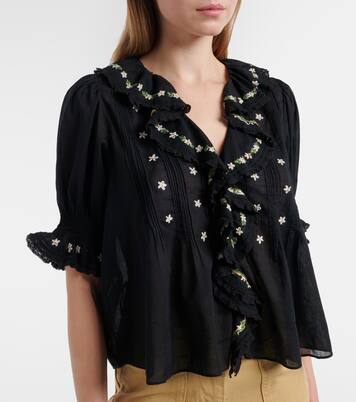 Hettie floral embroidered ruffled cotton blouse | Dôen
