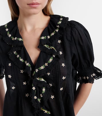 Hettie floral embroidered ruffled cotton blouse | Dôen
