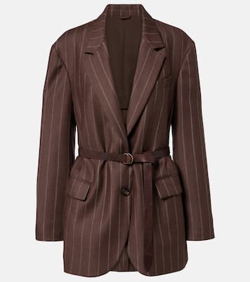 Belted pinstriped virgin wool blazer | Brunello Cucinelli