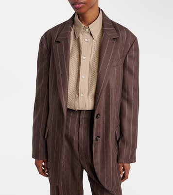 Belted pinstriped virgin wool blazer | Brunello Cucinelli
