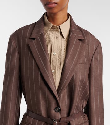 Belted pinstriped virgin wool blazer | Brunello Cucinelli