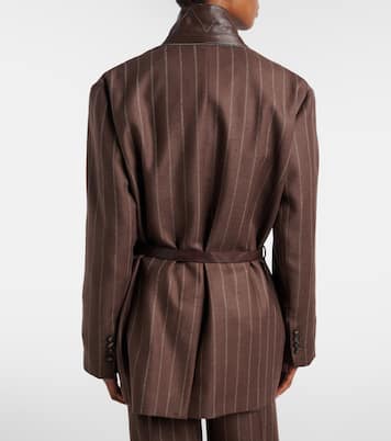 Belted pinstriped virgin wool blazer | Brunello Cucinelli