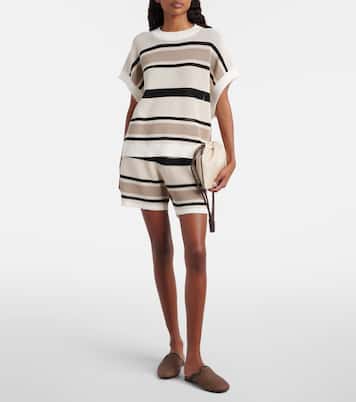 Shorts calados de algodón a rayas | Brunello Cucinelli