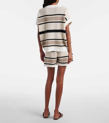 Shorts calados de algodón a rayas | Brunello Cucinelli