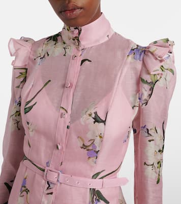 Katrina floral linen and silk midi dress | Leo Lin