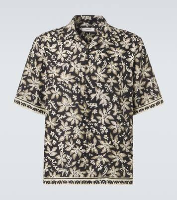 Printed cotton and silk bowling shirt | Commas