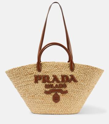 Shopper in rafia con pelle | Prada