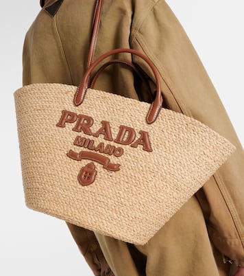 Shopper in rafia con pelle | Prada