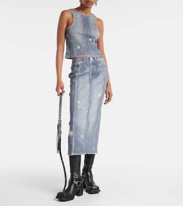 Mid-rise printed denim midi skirt | Acne Studios