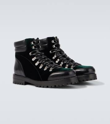 Janka leather-trimmed velvet combat boots | Manolo Blahnik