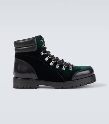 Janka leather-trimmed velvet combat boots | Manolo Blahnik