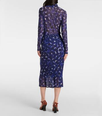 Printed gathered jersey midi skirt | Dries Van Noten