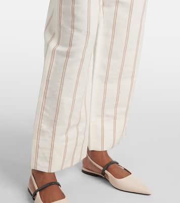 Monili striped linen and cotton chinos | Brunello Cucinelli