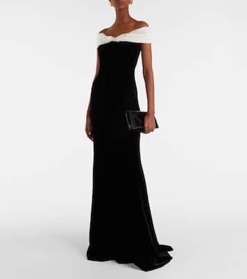 Off-shoulder velvet bustier gown | Costarellos