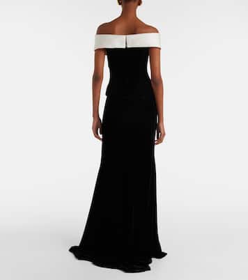 Off-shoulder velvet bustier gown | Costarellos