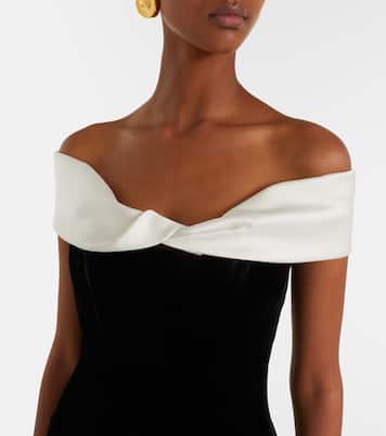 Off-shoulder velvet bustier gown | Costarellos